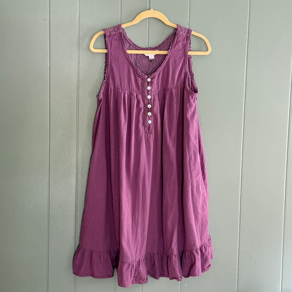 April Cornell Eggplant Purple Lace Trim Prairie Sundress Womens Sz M Cottagecore
